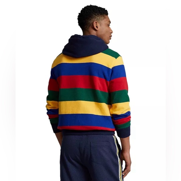 Polo Ralph Lauren Men's Multicolor Bold Striped Cotton Fleece Lined Hoodie sz M - Picture 3 of 15